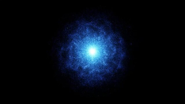 Seamless blue spraying shining clot focus sol day-star spring particle background loop. Looped glittering shiny lucid creative.