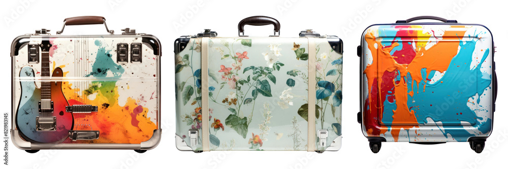 Wall mural Colorful luggage png element set on transparent background