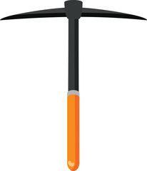 Digital graphic of a pickaxe with a black head and orange handle, isolated on a white background