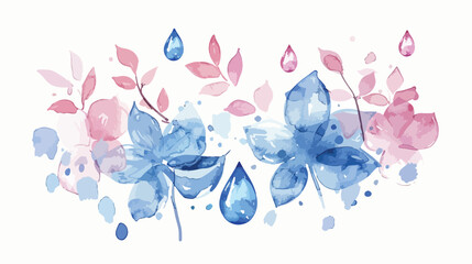 Watercolor greeting card template drop flowers. Floral