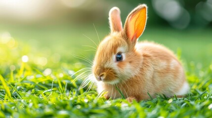 Fototapeta premium Adorable rabbit relaxing in the lush green grass or nestled in its comfortable hutch