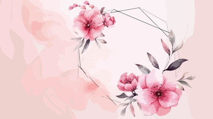 Watercolor pink floral geometric frame for wedding bi