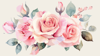 Watercolor pink rose flower arrangement for background