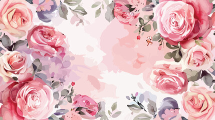 Watercolor pink rose flower frame background for background