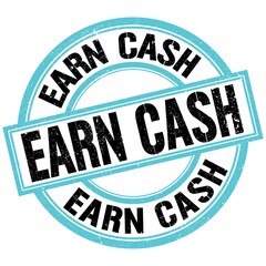 EARN CASH text on blue-black round stamp sign