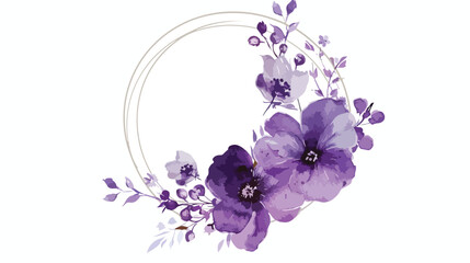Watercolor purple floral circle for wedding birthday