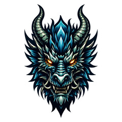 dragon head illustration, dragon head mascot with sharp colors