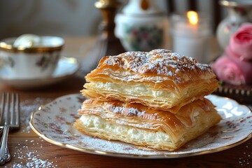 Sfogliatella: A flaky pastry with a creamy ricotta filling, dusted with powdered sugar.