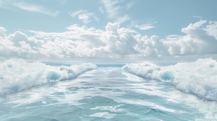Obraz premium A vast wave pool, like an infinity pool, stretches to a virtual horizon, blending waves into the sky.