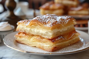 Sfogliatella: A flaky pastry with a creamy ricotta filling, dusted with powdered sugar.