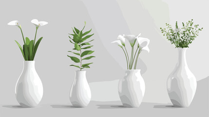 White ceramic vase and pot for flowers. Realistic 