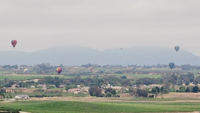 Temecula Balloon and Wine Festival Six Hot Air Balloons Drone Movement Right to Left