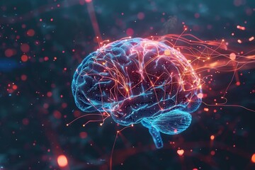 Fototapeta premium close up of human brain showing neurons firing and neural extensions, generative ai