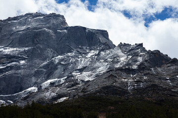 Snow Mountain rocks in Siguniang Mountain, Sichuan, China.