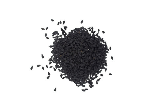 Pile of black cumin or nigella seed transparent background top view