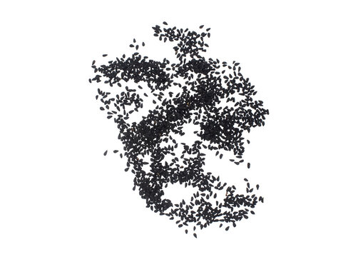 Pile of black cumin or nigella seed transparent background top view