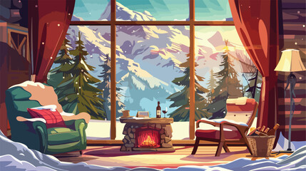 Winter cabin interior  cartoon hotel or rustic chale