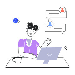 Easy to edit linear mini illustration of online chat 