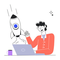 Editable linear mini illustration of launch planning 