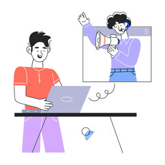 Trendy linear mini illustration of digital marketing 