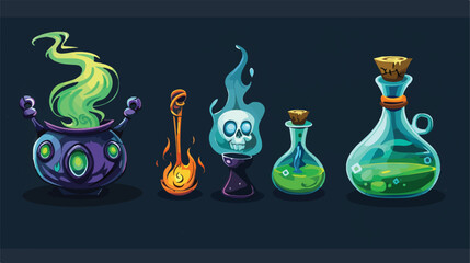 Wizard and witch game ui icons. Cartoon vector set of