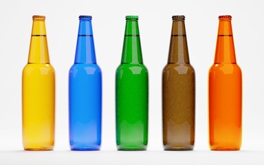 3d render of isolated beer or liquor alcohol glass bottles on white