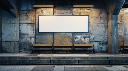 digital art mockup empty blank poster on an old subway station wall 