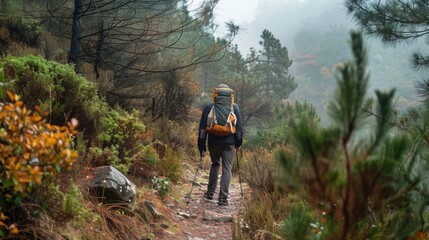 Hiking trip. Mountains landscape. Illustration generated by ai
