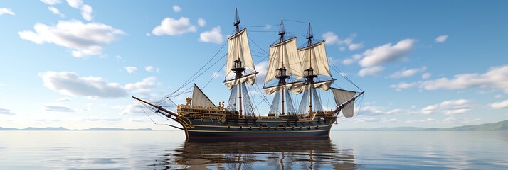 Realistic and detailed 3D rendering of a historical ship