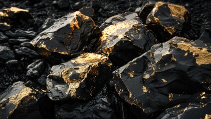 Shiny Black Rocks with Gold Veins