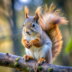 Fototapeta premium a squirrel with a realistic fluffy tail sits on a