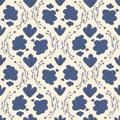 Vintage damask flowers seamless pattern. Floral retro endless background. Flower ornament tile. Vector flat hand drawn illustration.