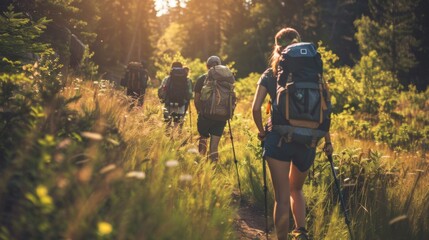 Hiking trip. Mountains landscape. Illustration generated by ai