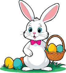 Easter bunny with a basked filled with colorful eggs