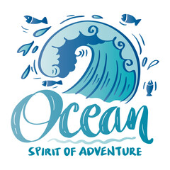 
Ocean spirit of adventure. Hand drawn lettering quote. Vector illustration.
