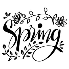 Hand drawn spring lettering text with flowers decoration.