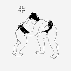A sumo wrestler in minimal art style. Traditional japanese sport.