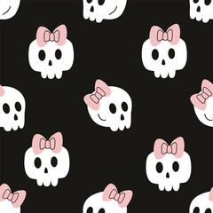Seamless pattern made with cute skulls with a bow. Halloween, day of death, Día de los Muertos.