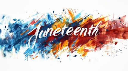 Juneteenth - calligraphy lettering on abstract painted splash background. Freedom Day concept.