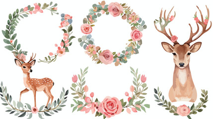 Wreaths with watercolor flowers floral Four frame 