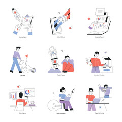 Bundle of Business Startup Linear Mini Illustrations


