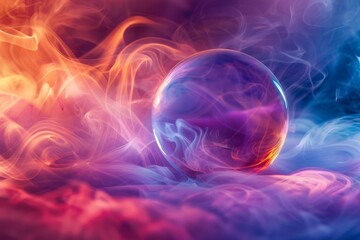A colorful, glowing bubble with a purple and orange center