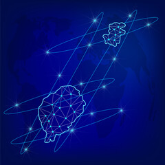 Global logistics network concept. Communications network map Sao Tome and Principe on the world background. Map of Sao Tome and Principe with nodes in polygonal style. EPS10.