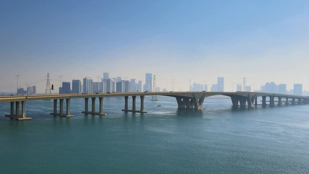 Aerial view of Abu Dhabi seen from Saadyat island, United Arab Emirates