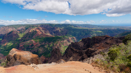 Scenic Waimea Canyon view from Waimea Canyon Lookout on Kauai, Hawaii