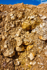 Water seeps from aquifers in the marble-like limestone. Lower Carboniferous period. Kaluga region, Russia