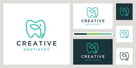 Dentistry logo with elephant animalabstract dental technology logo and business card template.