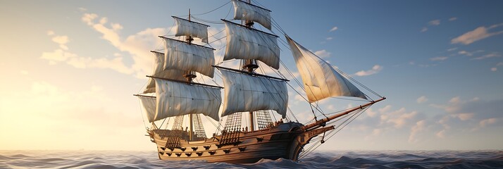 Realistic and detailed 3D rendering of a historical ship
