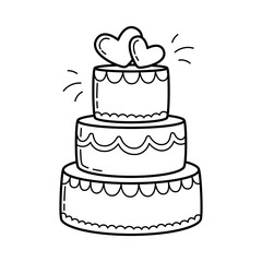 Wedding celebration cake. Simple linear hand drawn doodle illustration