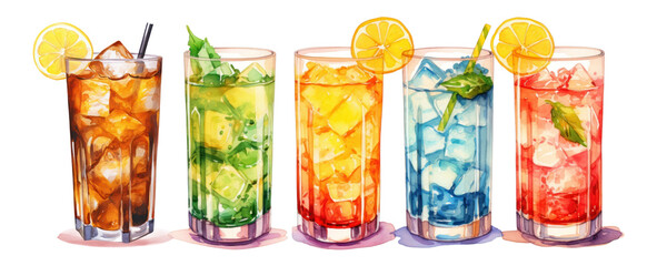 Summer drink png element set on transparent background